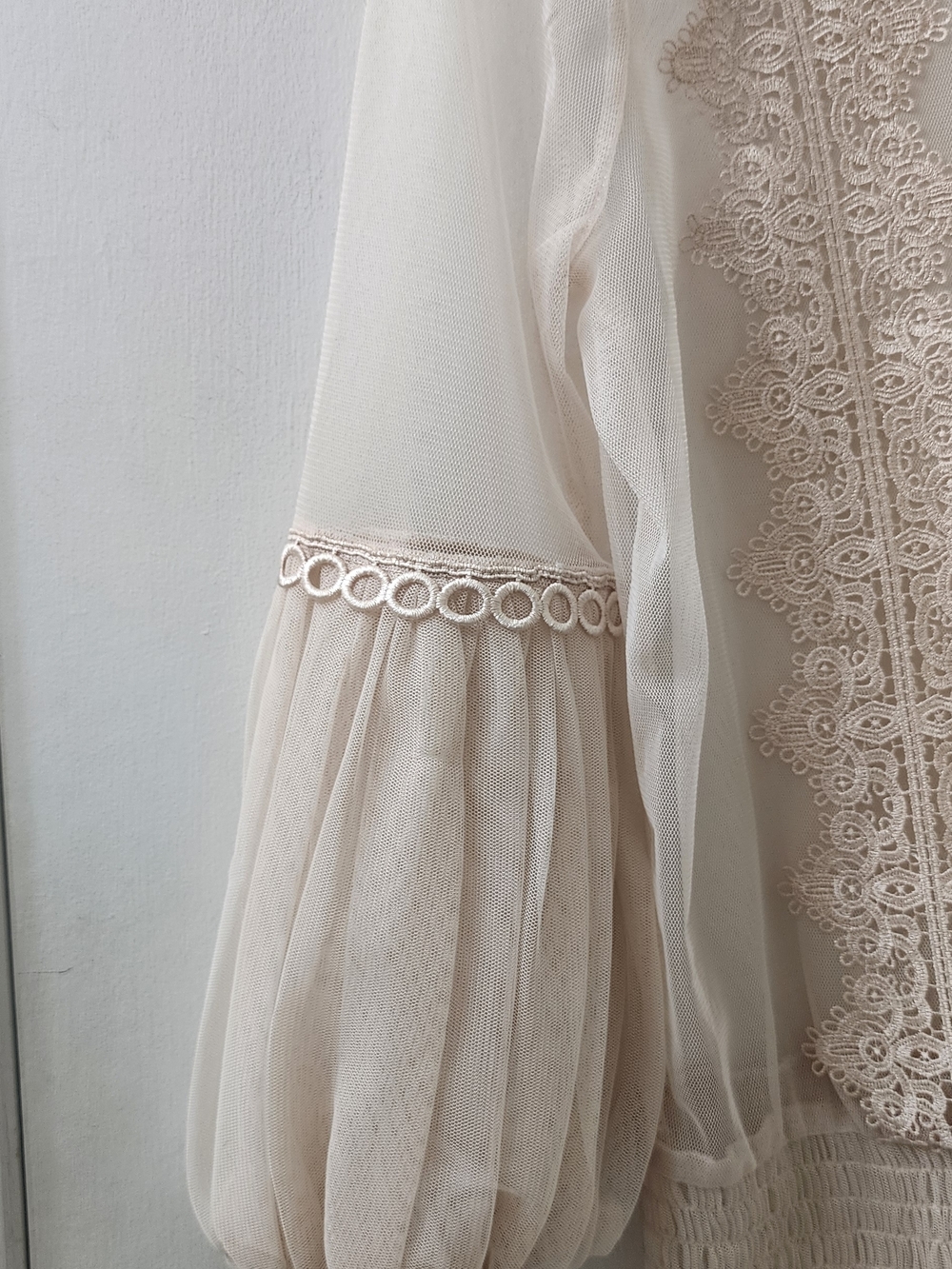 Macy's Sheer Lace-Trim Blouse in Beige - Picture 5 of 11
